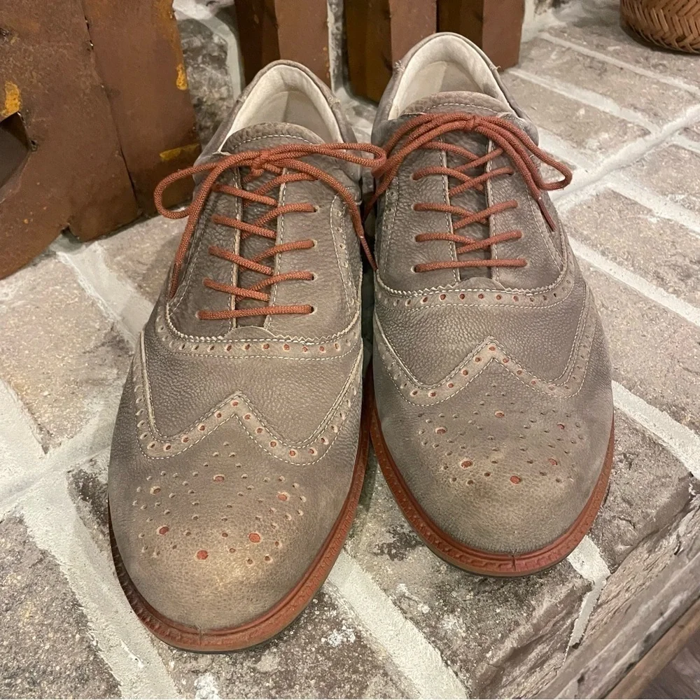 ECCO Men's Taupe Wingtip Tour Hybrid Golf Shoes Size 10.5